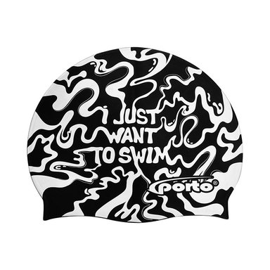 GORRO P/NATACIÓN PORTO DISEÑOS ONDAS NEGRO (STANDARD)