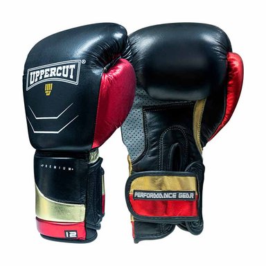 GUANTES P/BOX UPPERCUT BIONIC CUERO NATURAL NEGRO/DORADO/ROJO (10 OZ)