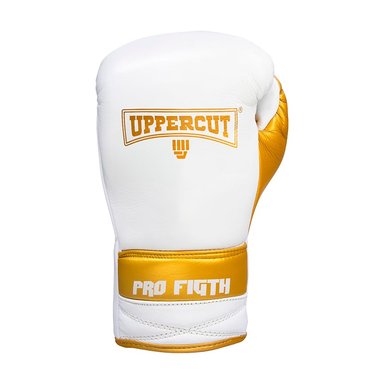 GUANTE P/BOXEO UPPERCUT PRO FIGHT CUERO NATURAL BLANCO/DORADO (12 OZ)