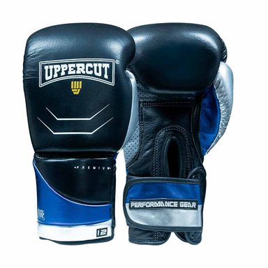 GUANTES P/BOX UPPERCUT BIONIC CUERO NATURAL NEGRO/AZUL/PLATEADO (10 OZ)