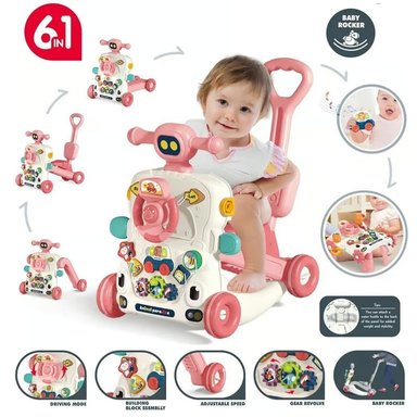 CAMINADOR 6 EN 1 DE ROBOT ROSADO CON CENTRO DE ACTIVIDADES