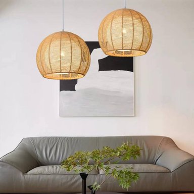 LÁMPARA COLGANTE FIMA HOGAR MODERNO AMARILLO PACK 2 UNIDADES DE DE TEJIDO CON BOLA DE HILO