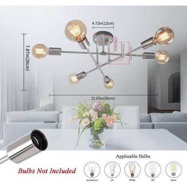 LÁMPARA COLGANTE FIMA HOGAR ARAÑA PLATEADO INCLUYE 6 FOCOS