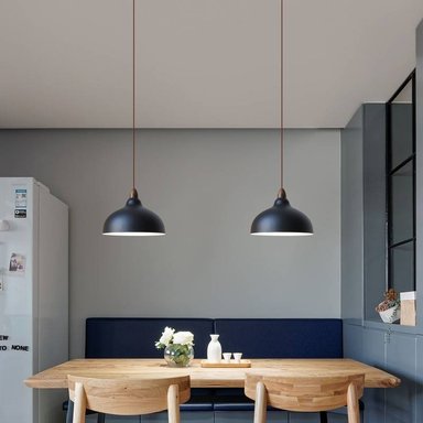 PACK 2 LÁMPARAS COLGANTES REDONDO NEGRO E27