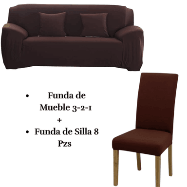 PACK FUNDA MUEBLE SALA FABULOSA 3 2 1 CON 8 FUNDAS SILLA LYCRA CHOCOLATE