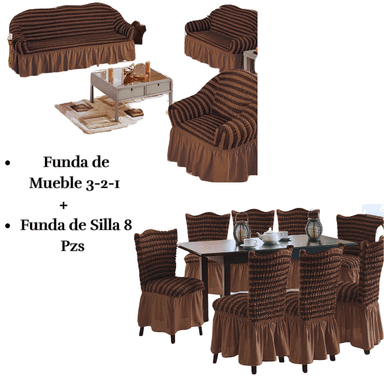 PACK FUNDA MUEBLE SALA FABULOSA 3 2 1 CON 8 FUNDAS SILLA BURBUJA BICOLOR CHOCOLATE
