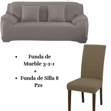 PACK FUNDA MUEBLE SALA FABULOSA 3 2 1 CON 8 FUNDAS SILLA LYCRA ARENA