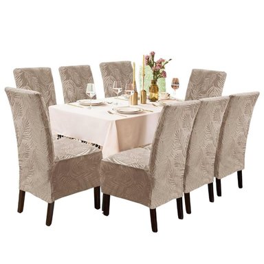 FUNDA DE SILLA TERCIOPELO LABRADO 8 PIEZAS - BEIGE