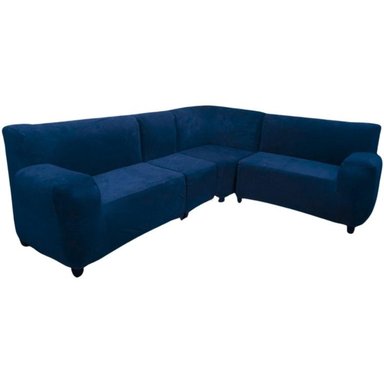 FUNDA DE MUEBLE MODULAR 4 PZS TERCIOPELO LISO CON 6 FUNDAS DE COJINES - AZUL NOCHE