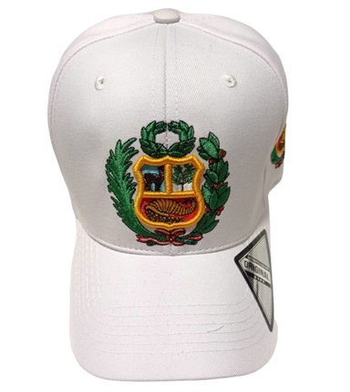 GORRA VISERA CURVO BLANCO CON BORDADO DE ESCUDO PERUANO