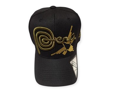 GORRA VISERA CURVO NEGRO CON BORDADO DE LINEA DE NAZCA PERUANO CORREA AJUSTABLE