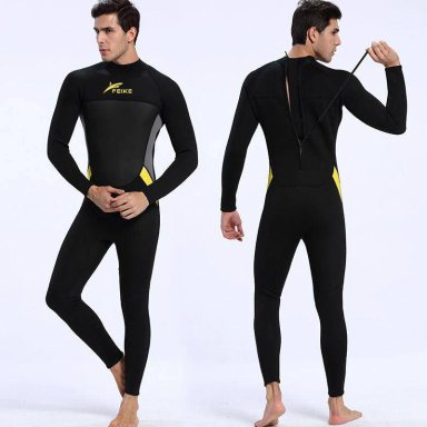 TRAJE BAÑO NATACIÓN FEIKE WETSUIT XXL NEOPRENO 3MM NEGRO AMARILLO CIERRE ESPALDA
