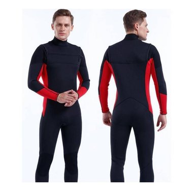 TRAJE BAÑO NATACIÓN WETSUIT L CIERRE PECHO NEOPRENO 3MM NEGRO ROJO