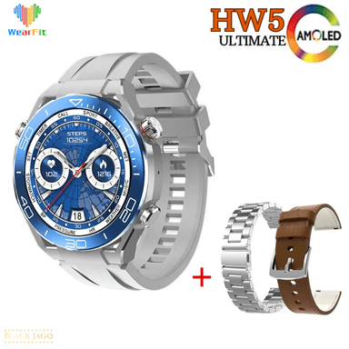 SET SMARTWATCH HW5 ULTIMATE PLATEADO AMOLED + TRIPLE CORREA ALTA GAMA GPS - 1