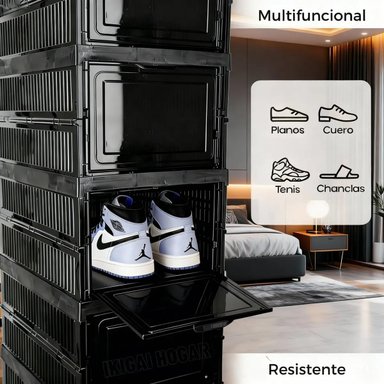 ZAPATERA PLEGABLE DE 6 NIVELES NEGRO CON TAPA ACRÍLICA - 2