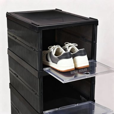 ZAPATERA PLEGABLE DE 6 NIVELES NEGRO CON TAPA ACRÍLICA - 3
