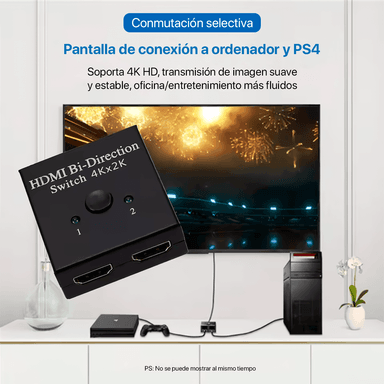 HDMI SELECTOR SWITCHER FULL HD 4K MULTIPLICA SEÑAL 1X2 2X1 - 3