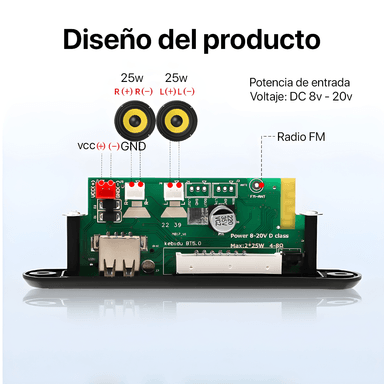 PLACA DECODIFICADORA BLUETOOTH 5.0 REPRODUCTOR MP3 AMPLIFICADOR DE 50W - 5