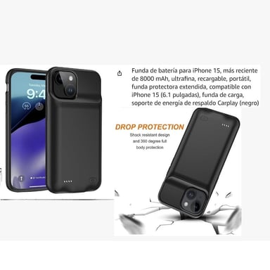 CASE CON BATERÍA PARA IPHONE 15 6.1 PULGADAS - 1