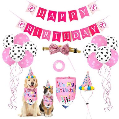KIT CUMPLEAÑERO GATOS Y PERROS – ROSA