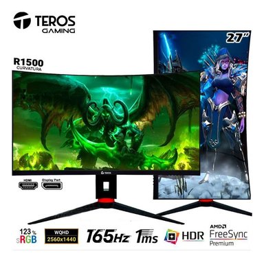 MONITOR GAMER TEROS GAMING TE-2765G 27" QLED 2560 X 1440 QHD CURVO VA QHD 165HZ 1MS DP HDMI - 1
