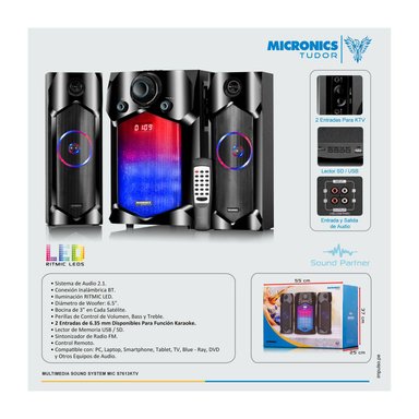PARLANTE MICRONICS TUDOR MIC S7613BT KARAOKE ILUMINACIÓN LED - 5