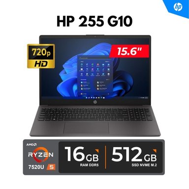 LAPTOP HP 255 G10 / 15.6' HD LED / AMD RYZEN 5 7520U, 4.30GHZ / 16GB DDR5, 512GB SSD / FREEDOS