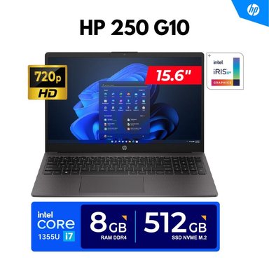 LAPTOP HP 250 G10 / 15.6' HD LED / CORE I7-1355U, 5.0GHZ, 10 NÚCLEOS / 8GB DDR4, 512GB SSD/ FREEDOS