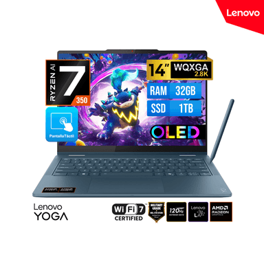 LAPTOP LENOVO YOGA 7 2-EN-1 14AKP10 RYZEN AI 7 350 RAM 32GB DISCO 1TB SSD 14' WQXGA+ OLED TOUCH FREEDOS - 1