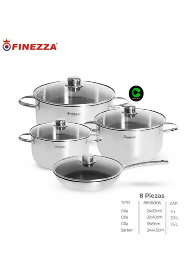 JUEGO DE OLLAS FINEZZA FZ-976AE-IN ACERO INOXIDABLE 8 PZAS