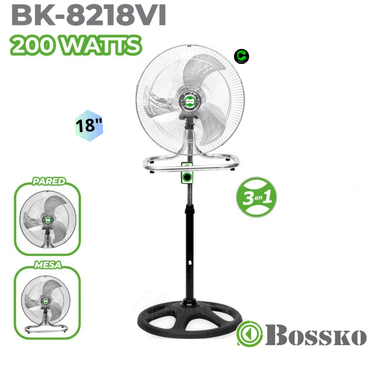 VENTILADOR BOSSKO BK-8218VI 200 WATTS 3 EN 1 METAL