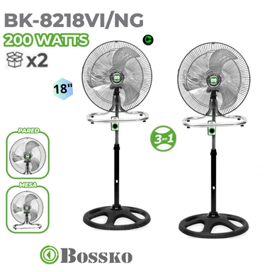 COMBO 2 VENTILADOR BOSSKO BK-8218VI7 200 WATTS 3 EN 1 NEGRO