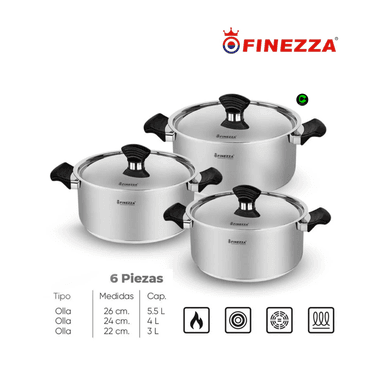 JUEGO DE OLLAS DE ACERO INOXIDABLE FINEZZA FZ-1042TS-IN 6 PIEZAS