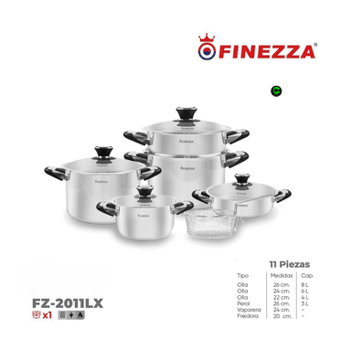 JUEGO DE OLLAS DE ACERO INOXIDABLE FINEZZA FZ-2011LX DE 11PIEZAS