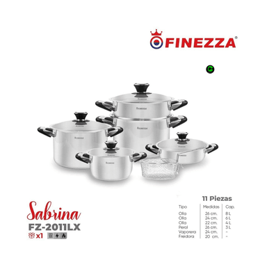 JUEGO DE OLLAS DE ACERO INOXIDABLE FINEZZA FZ-2011LX 11PIEZAS