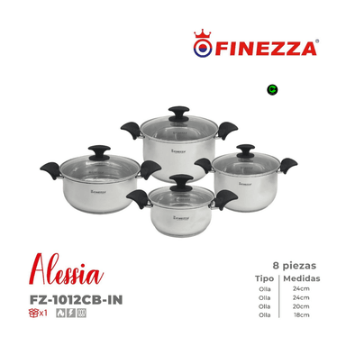 JUEGO DE OLLAS DE ACERO INOXIDABLE ALESSIA FINEZZA FZ-1012CB-IN 8 PIEZAS