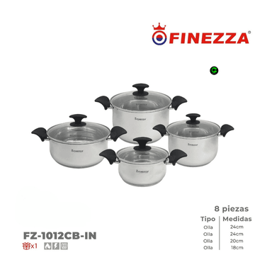 SET DE OLLAS DE ACERO INOXIDABLE ALESSIA FINEZZA FZ-1012CB-IN 8 PIEZAS