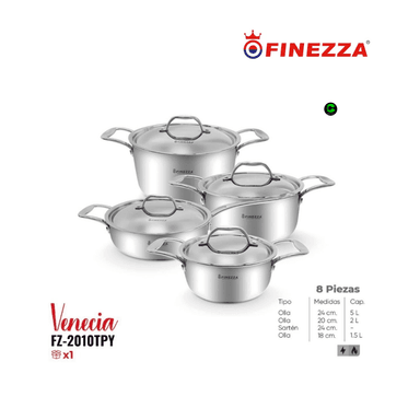 JUEGO DE OLLAS DE ACERO INOXIDABLE FINEZZA FZ-2010TPY DE 8 PIEZAS