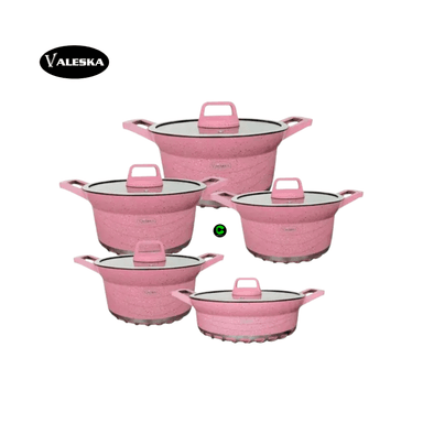 JUEGO DE OLLAS ROCA VOLCÁNICA VALESKA VL-LET010 ROSADO 10 PIEZAS