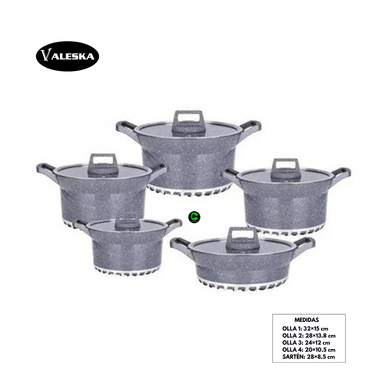 JUEGO DE OLLAS ROCA VOLCÁNICA VALESKA VL-LET010 PLOMO 10 PIEZAS