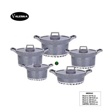JUEGO DE OLLAS ROCA VOLCÁNICA ANTIADHERENTE VALESKA VL-LET010 PLOMO 10 PIEZAS