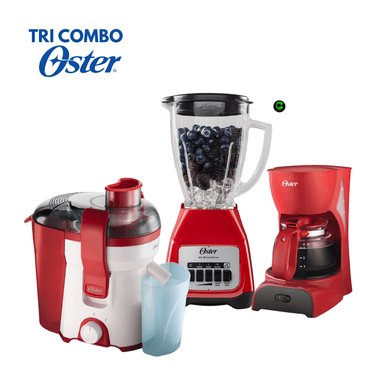 TRI COMBO OSTER EXTRACTOR FPSTJE316R + CAFETERA 4 TAZAS Y LICUADORA 1.5L