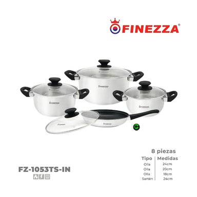 JUEGO DE OLLAS ACERO INOXIDABLE FINEZZA FZ-1053TS-IN 8 PZAS