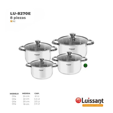 JUEGO DE OLLAS LUISSANT ACERO INOXIDABLE LU-8270E 08 PIEZAS