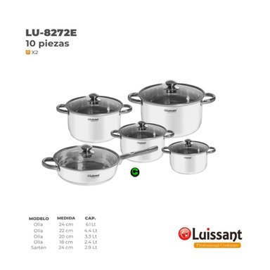 SET DE OLLAS LUISSANT ACERO INOXIDABLE LU-8272E 10 PIEZAS