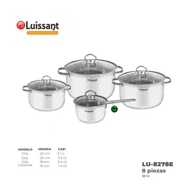 SET DE OLLAS LUISSANT ACERO INOXIDABLE LU-8278E 8 PIEZAS