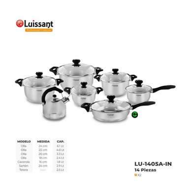 SET DE OLLAS LUISSANT ACERO INOXIDABLE LU-1405A-IN 14 PIEZAS