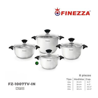 JUEGO DE OLLAS FINEZZA ACERO INOXIDABLE FZ-1007TV-IN 8 PIEZAS