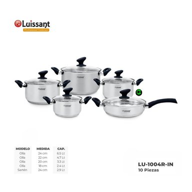 JUEGO DE OLLAS LUISSANT ACERO INOXIDABLE LU-1004R-IN 10PZAS