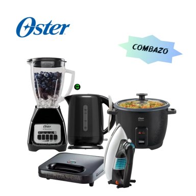 COMBAZO OSTER LICUADORA + HERVIDOR + OLLA ARROCERA (10 TAZAS)+ SANDWICHERA Y PLANCHA